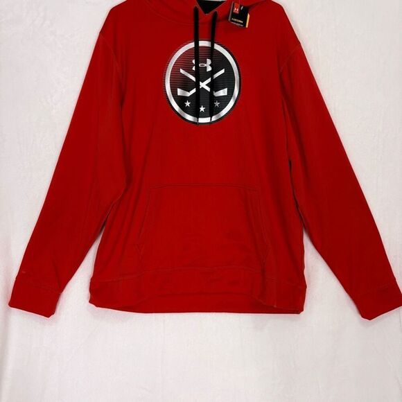 New Under Armour Hockey Red Fleece Lined Hooded Pullover Sweatshirt Men's XL - Picture 3 of 12